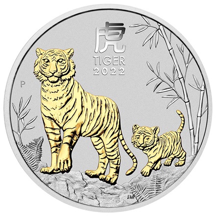 Silber Lunar III Tiger - 1 Oz Teilvergoldet - Perth Mint 2022