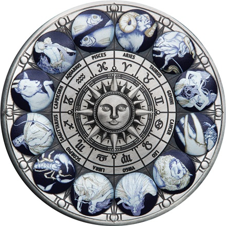 Silber Tierkreiszeichen Sonne - 5 oz - Antik Finish - 2022