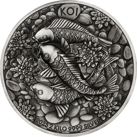 Silber Koi Fish 2000 g - High Relief - Antik Finish - 2023
