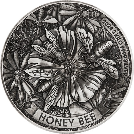 Silber Honey Bee 2000 g Antik Finish - High Relief 2024 