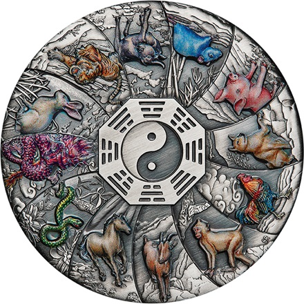 Silber Chinesische Tierkreiszeichen - 5 oz - Antik Finish - in Farbe - 2023