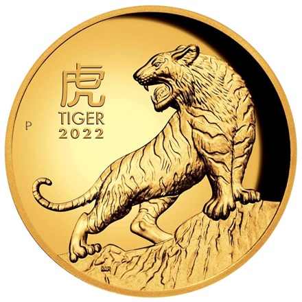 Gold Lunar III 1 oz Tiger PP - High Relief 2022