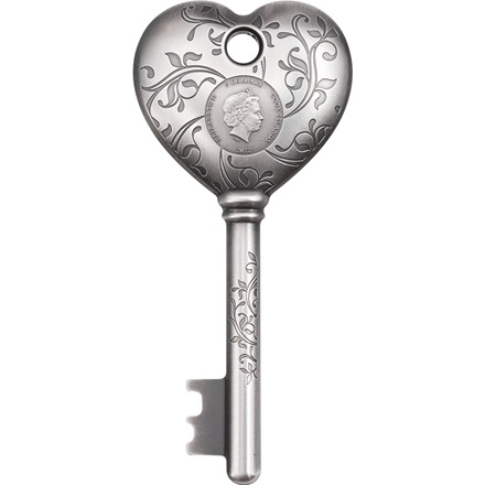 Silber Key to my Heart 1 oz Antik Finish - High Relief - 2022