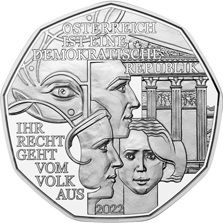 Silber "Demokratie" 5 EUR HGH AUT - 2022