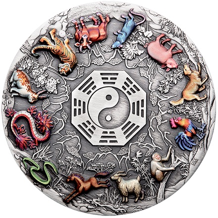 Silber Chinesische Tierkreiszeichen - 5 oz - Antik Finish - in Farbe - 2022